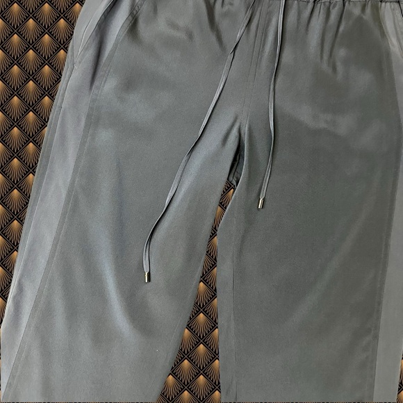 Vince Navy Blue 100% Silk Drawstring Waist Tapered Slim Leg Tuxedo Stripe Pants - Picture 8 of 16